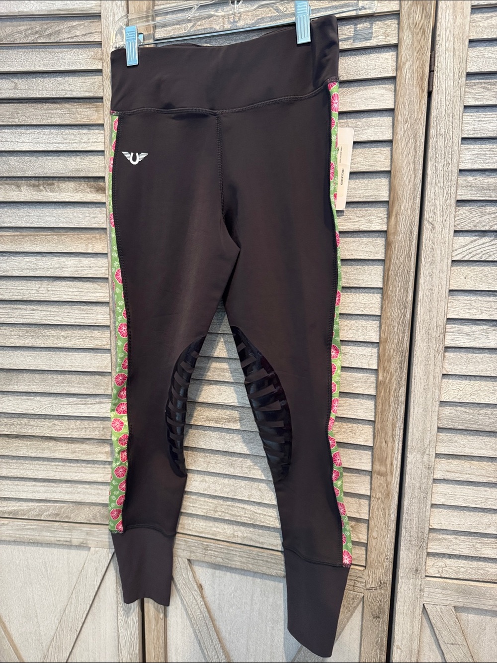Tuffrider Ladies Athena Equicool Riding Tights with Pink & Green Side Trim